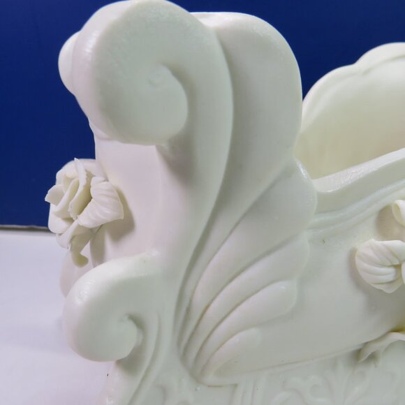 Ivory Bisque Porcelain Sleigh with Roses Neutral Holiday Winter Victorian Floral - Picture 8 of 15